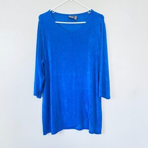 Chicos Travelers Top Size 2 (Large) Blue Long Sleeve Tunic Slinky Packable